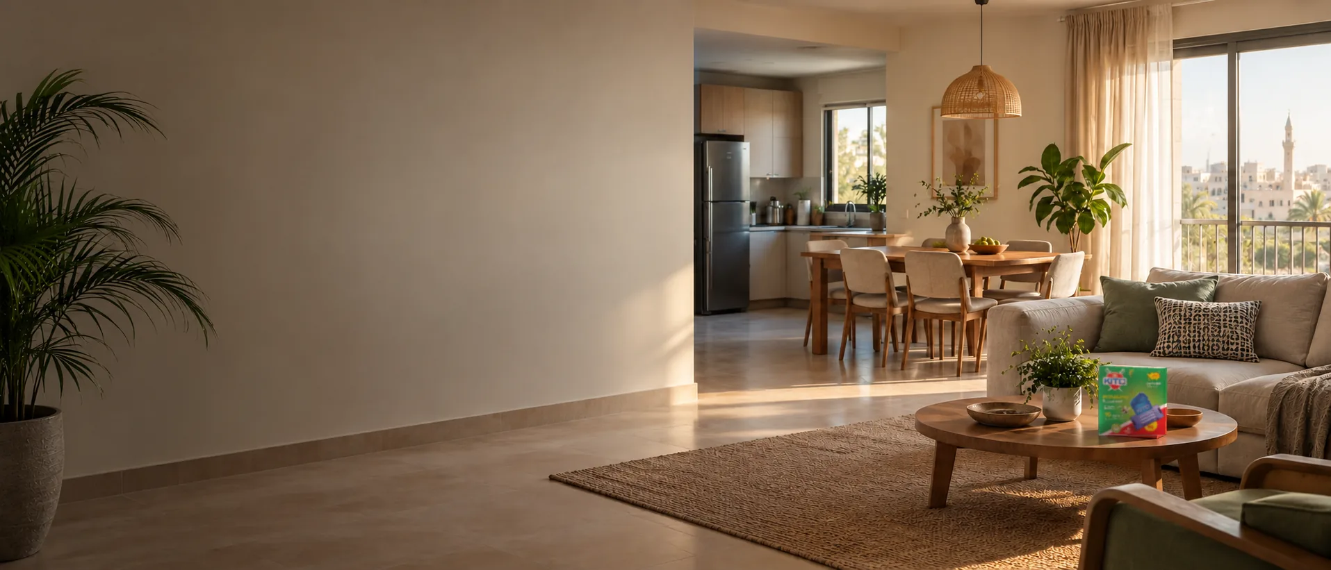 Bright, tidy Egyptian home with living and dining area